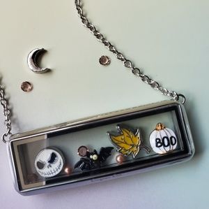 Origami Owl Silver Fall Locket w/ Chain, Charms